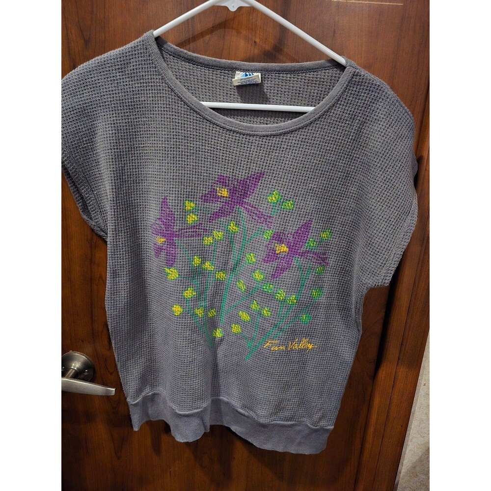 Vintage Cascade Floral Print Waffle Material Top Sz L I-6